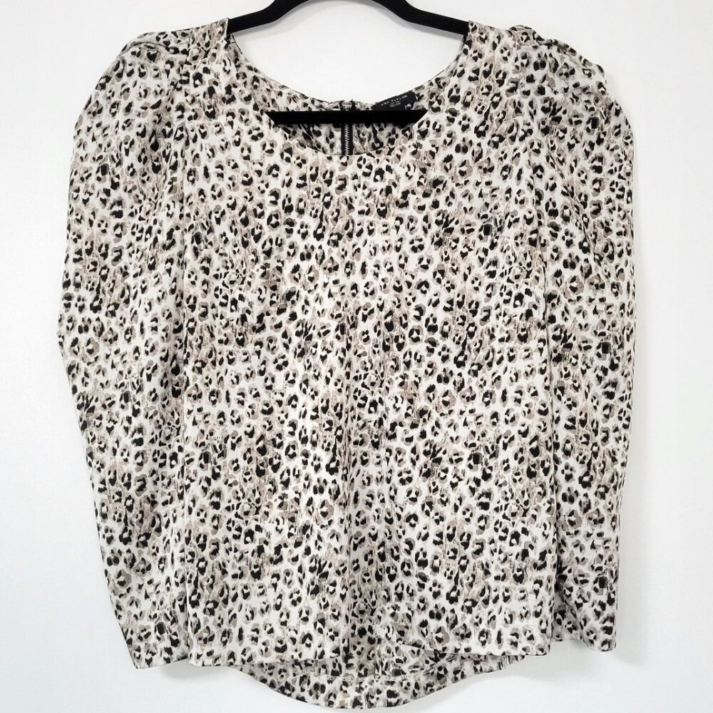Ann Taylor 80s Glam Inspired Leopard Print Puff Sleeve Blouse